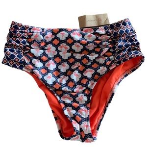 Daniel Cremieux Flamingo Lingo High Waisted Bikini Bottom New Large Blue